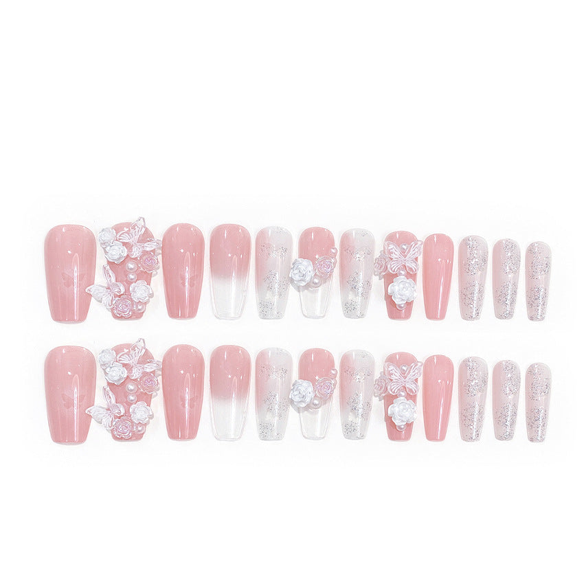 F25 Baby Pink Moonlight Rose Butterfly MEDIUM NAIL