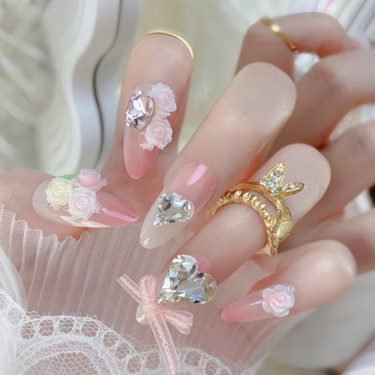 F28 Light pink bow zircon  MEDIUM NAIL