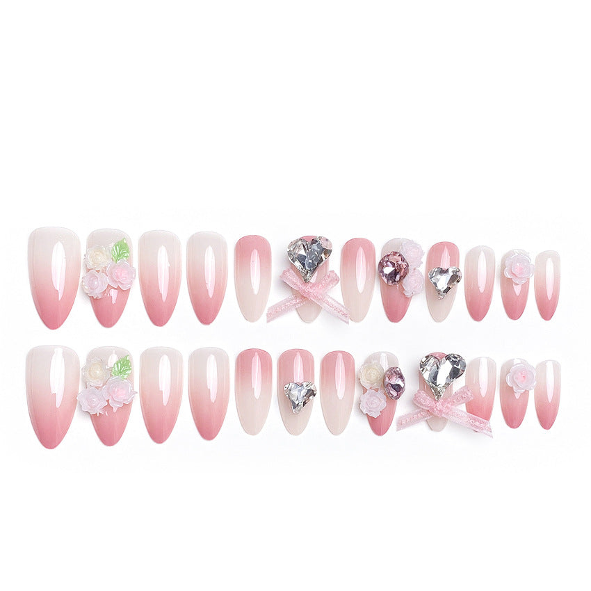 F28 Light pink bow zircon  MEDIUM NAIL