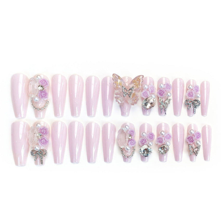 F31 Light purple rose butterfly MEDIUM NAIL