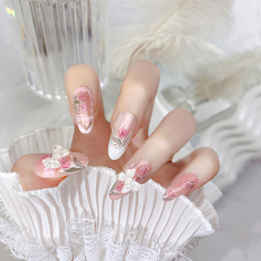 F48 Girl Bow Tulip MEDIUM NAIL