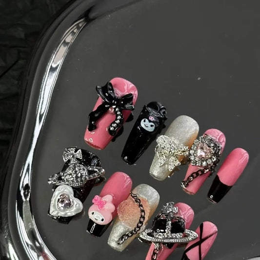 H101 KUROMI FRENCH COFFIN LONG HANDMADE NAIL