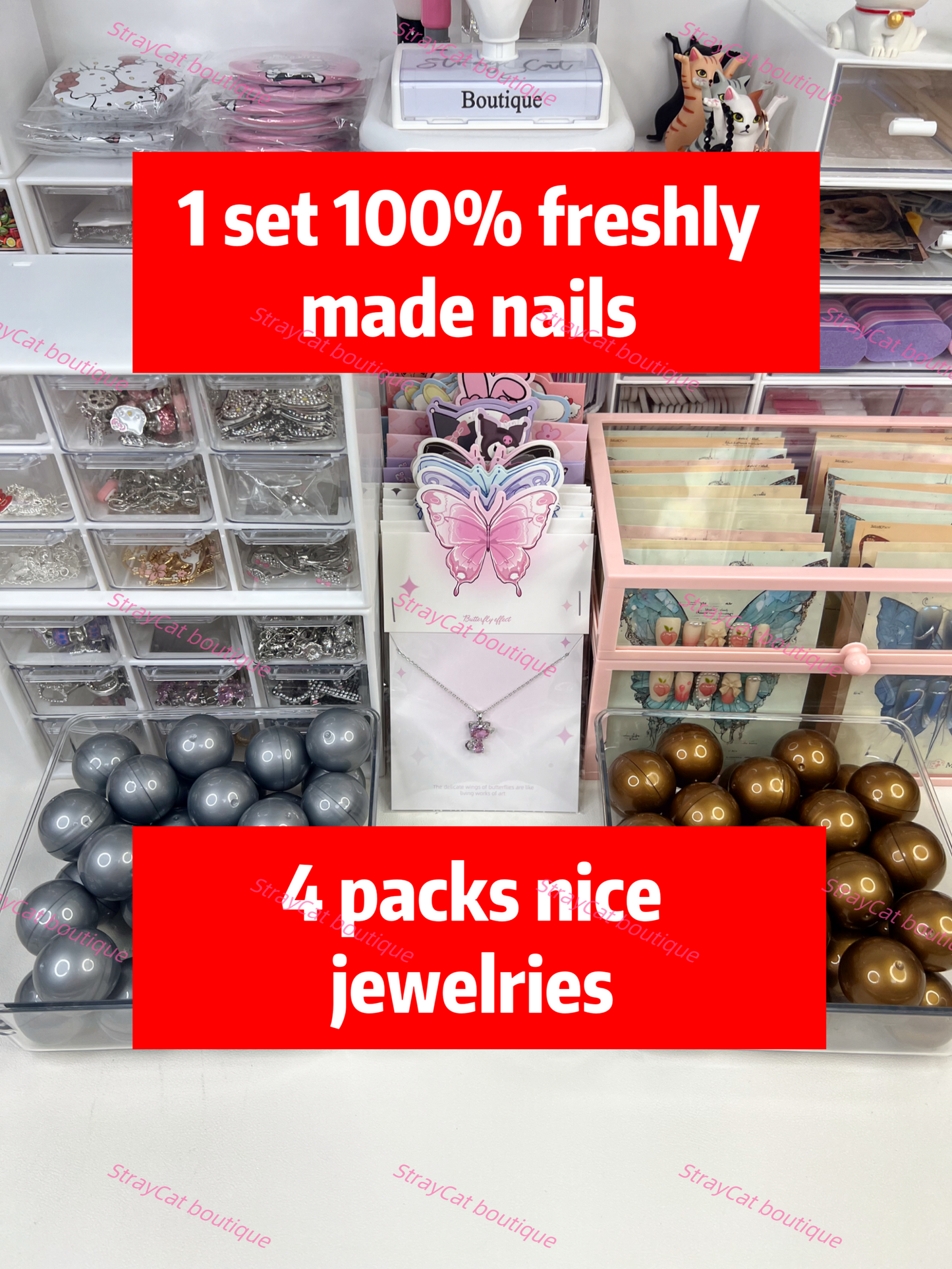 1 Set 100% Handmade Nails & 4 Packs Nice Jewelry Mystery Scoop