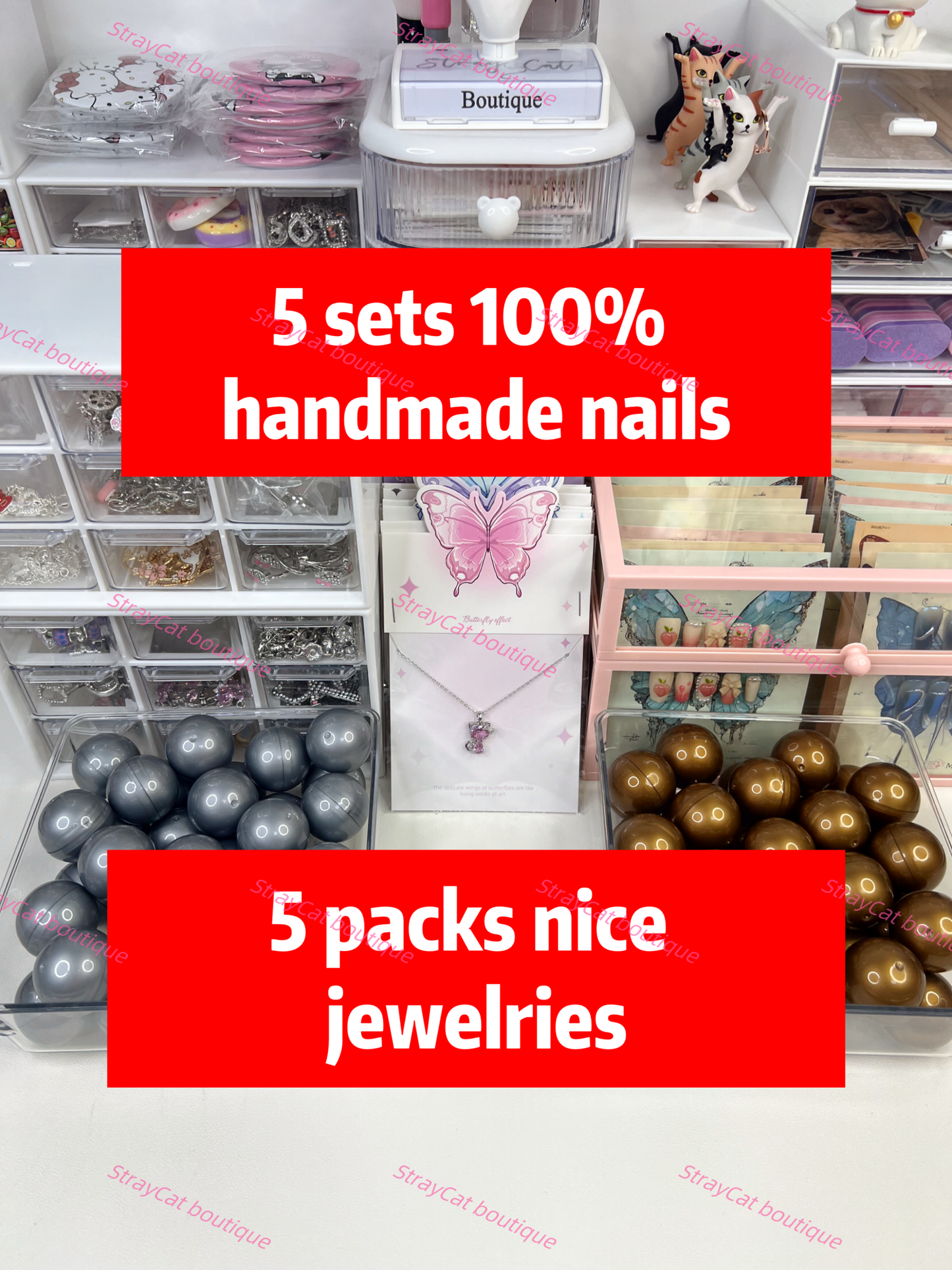 5 Sets 100% Handmade Nails & 5 Packs Nice Jewelry Mystery Scoop