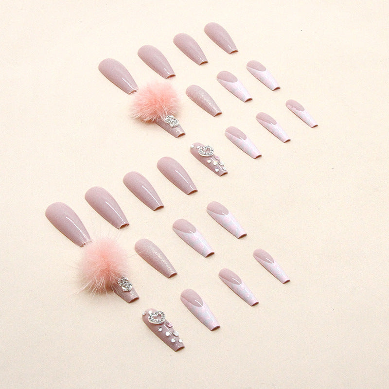 L43 PINK COTTON SUGAR BALL DIAMOND LONG NAIL