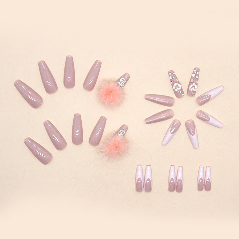 L43 PINK COTTON SUGAR BALL DIAMOND LONG NAIL