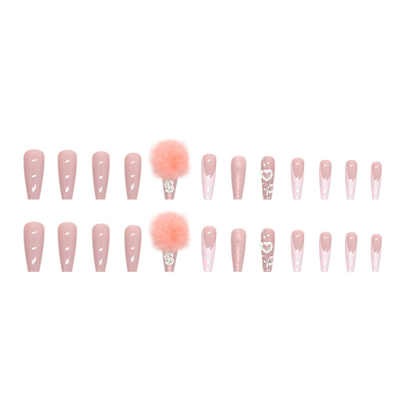 L43 PINK COTTON SUGAR BALL DIAMOND LONG NAIL