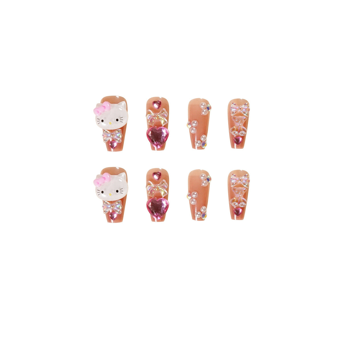 L41 HELLO KITTY PEARL RUBBY HEART LONG NAIL