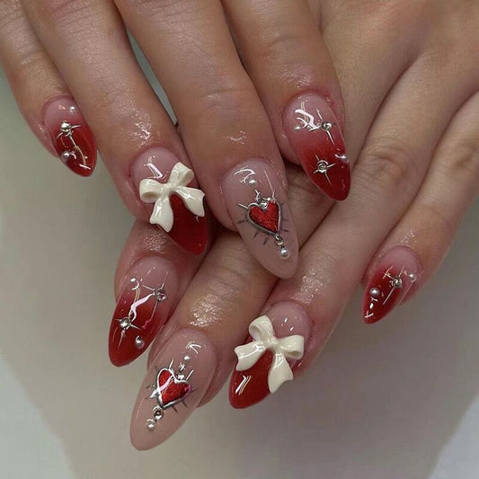 F64 Valentine's Day 3D Butterfly Knot Pearl MEDIUM NAIL