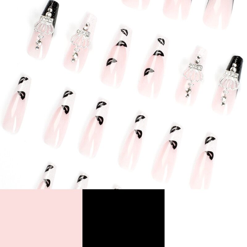 L47 Baby Pink Black Pure Crown LONG NAIL