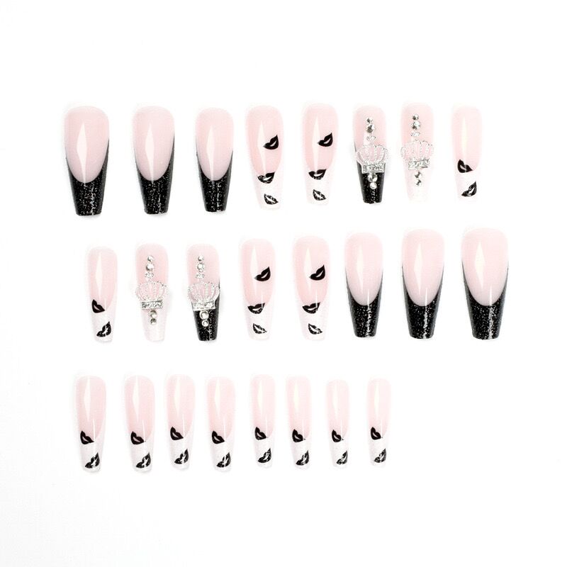 L47 Baby Pink Black Pure Crown LONG NAIL