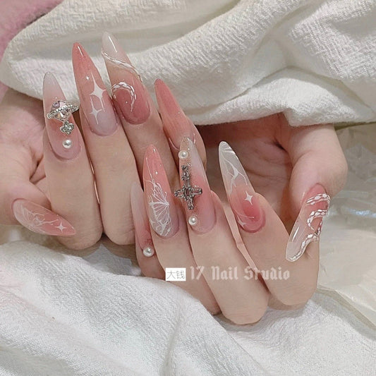 H142 BUTTERFLY & SNAKE PURE PAINTED HANDMADE NAIL