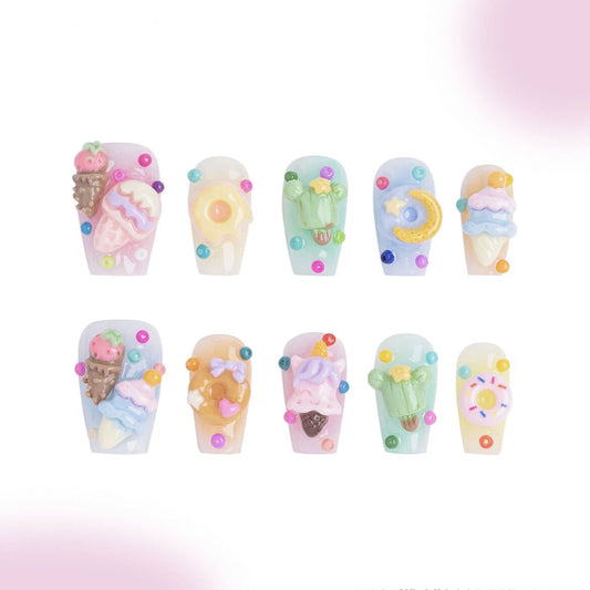 H84 Summer Sweet Girl Ice Cream HANDMADE NAIL