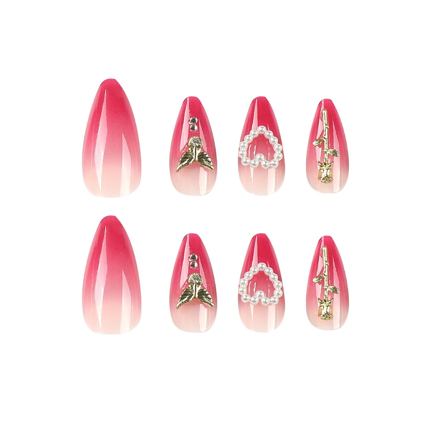 M52 Baby Pomegranate Pink Heart Pearl MEDIUM NAIL