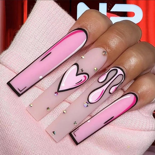 L31 DIAMOND PINK HEART LONG NAIL