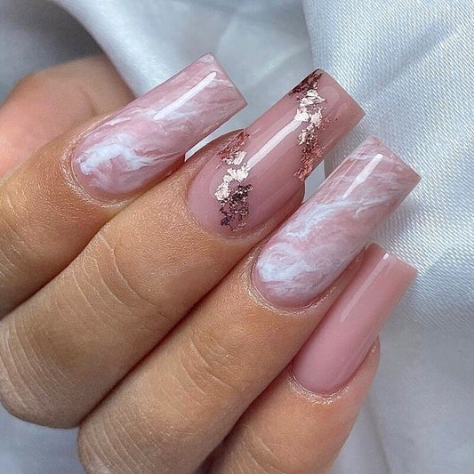 M54 Light pink marble pattern MEDIUM NAIL