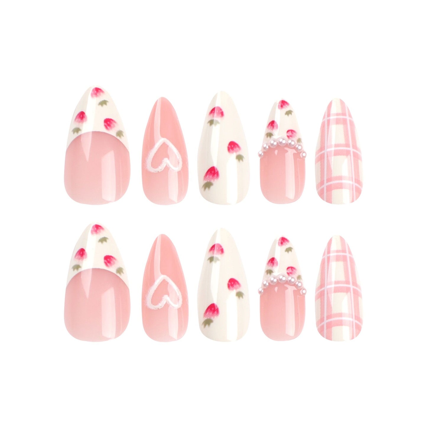 M55 Milk white strawberry spots MEDIUM NAIL