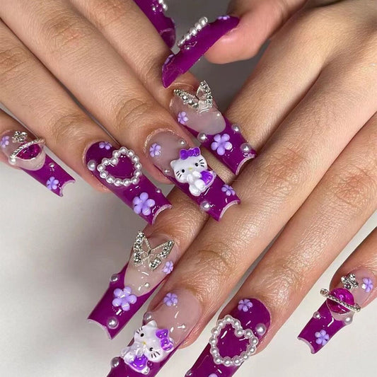 L52 Lilac Purple Kitty LONG NAIL