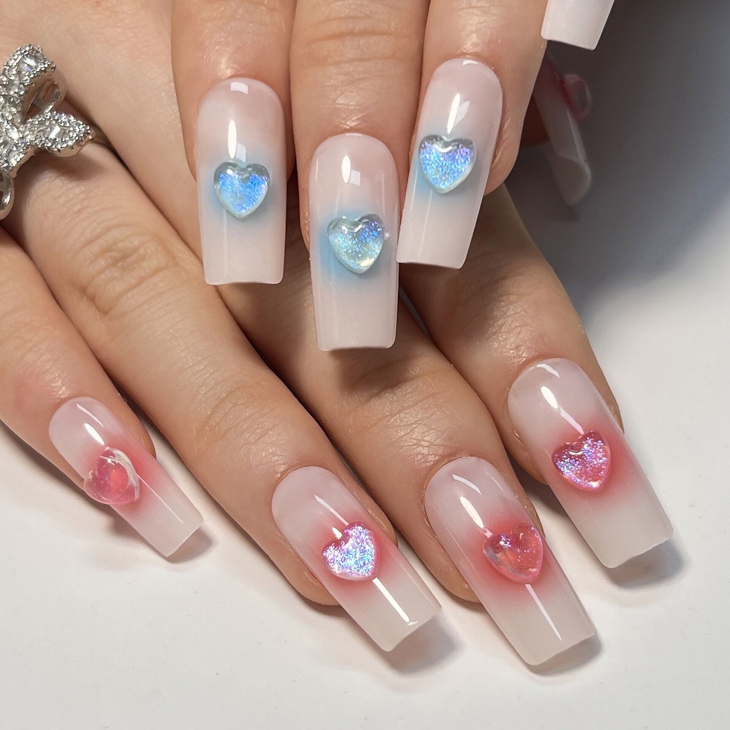 M58 Summer refreshing ice blue with pink tint MEDIUM NAIL