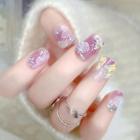 F37 Lilac Gentle Butterfly Bow SHORT NAIL