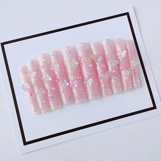 HML20 Hydrated liquid sakura butterfly HANDMADE NAIL