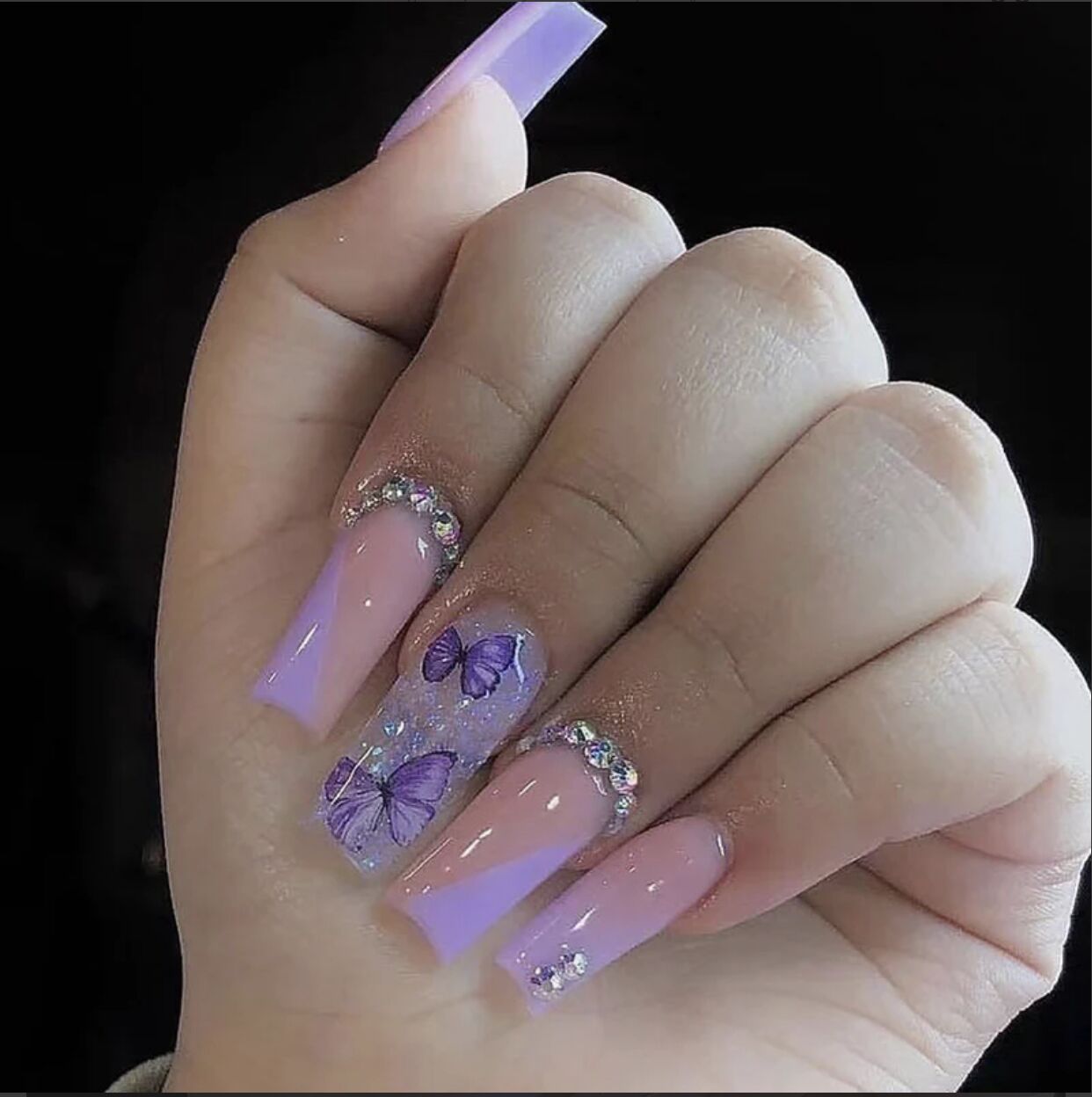 K2 Purple Butterfly Dimond MEDIUM NAIL