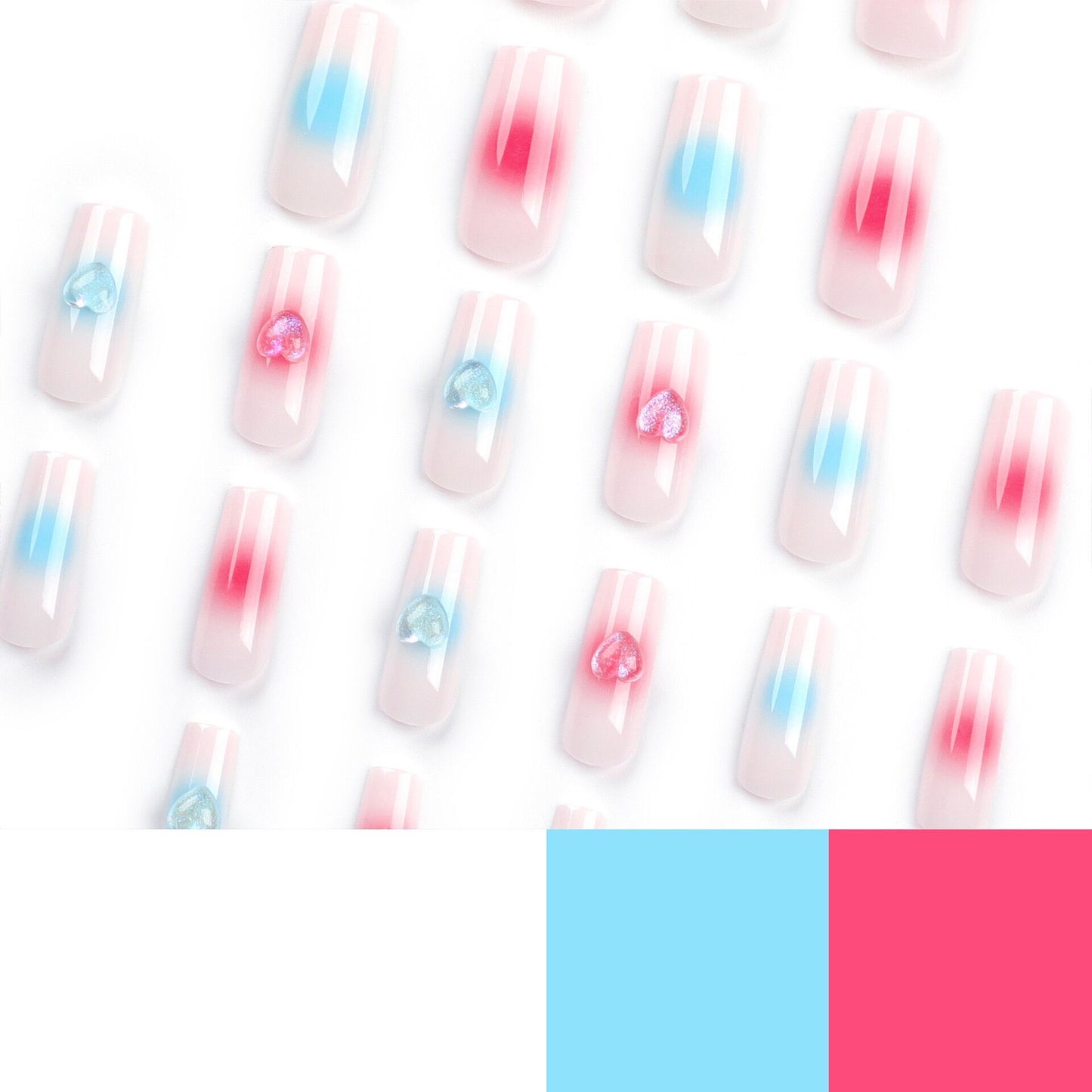 M58 Summer refreshing ice blue with pink tint MEDIUM NAIL