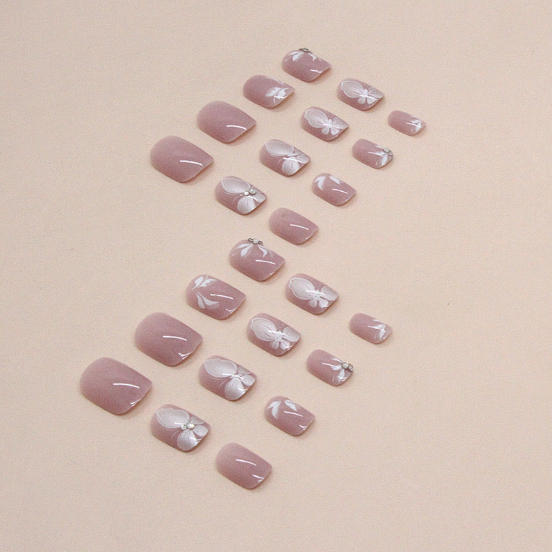 S44 BABY PINK BUTTERFLY SHORT NAIL – StrayCatboutique