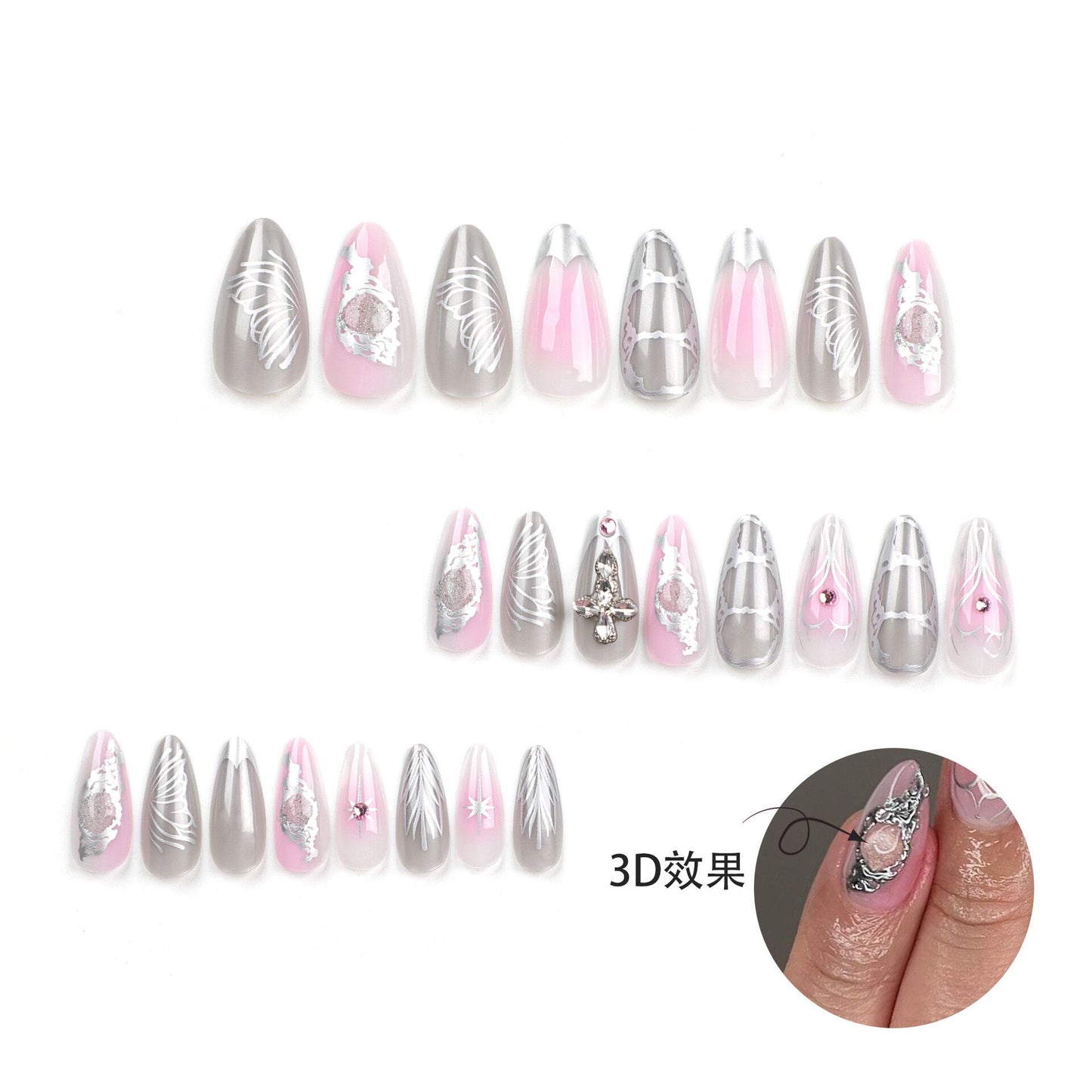 M60 Pink Galaxy Silver Cross MEDIUM NAIL