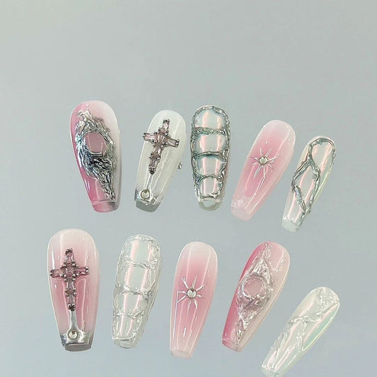 H236 Metal Y2K Pink Cross HANDMADE NAIL