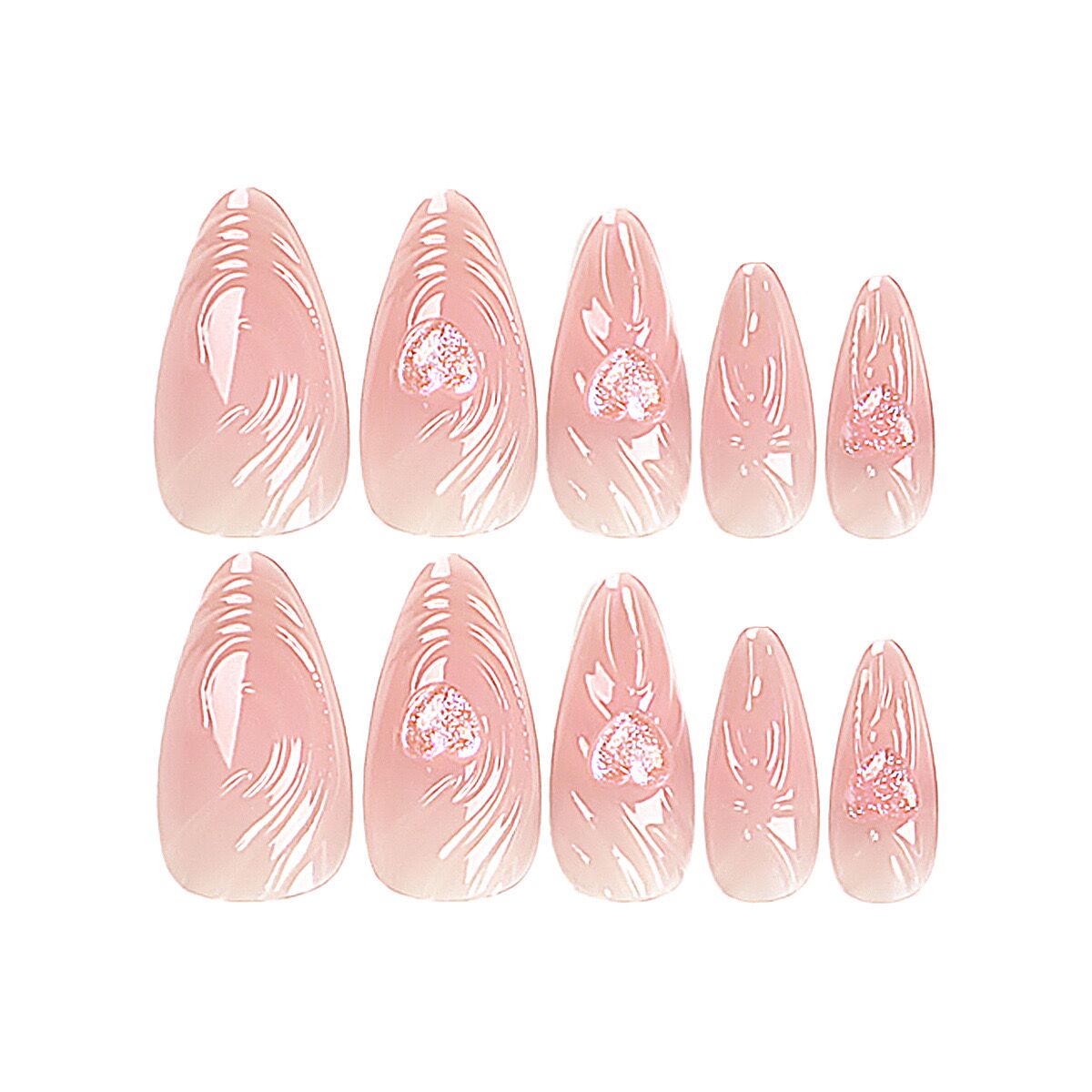 M62 Baby pink ribbed heart MEDIUM NAIL