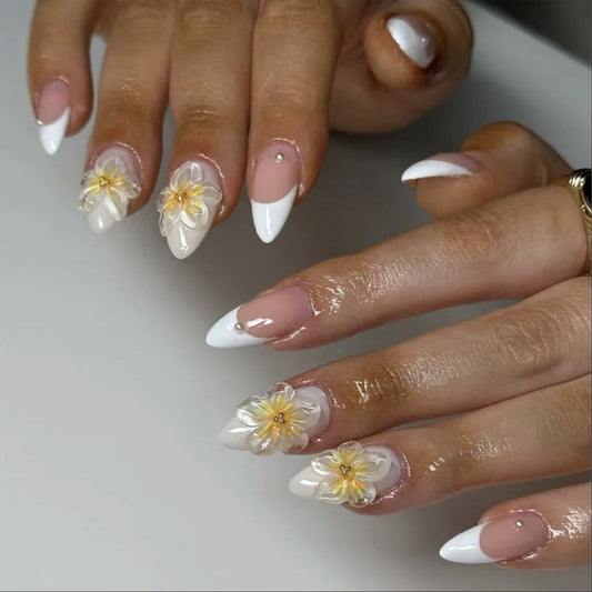 K12 White Edged Platinum Peach Blossom MEDIUM NAIL