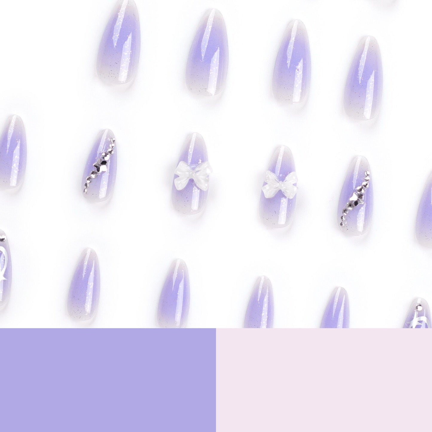 M53 Lilac purple silver pattern MEDIUM NAIL