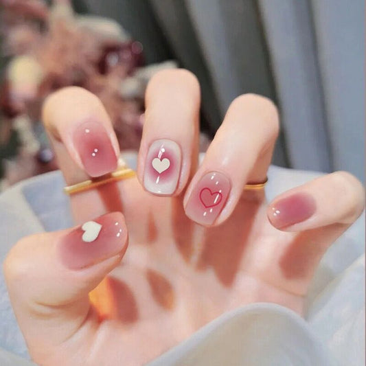 F44 Peach Blossom Pink Peach Heart Love SHORT NAIL