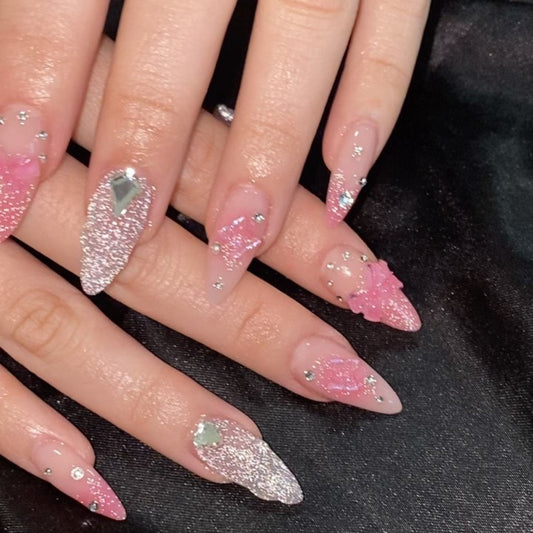 M45 GLITTER PINK BUTTERFLY DIAMOND MEDIUM NAIL