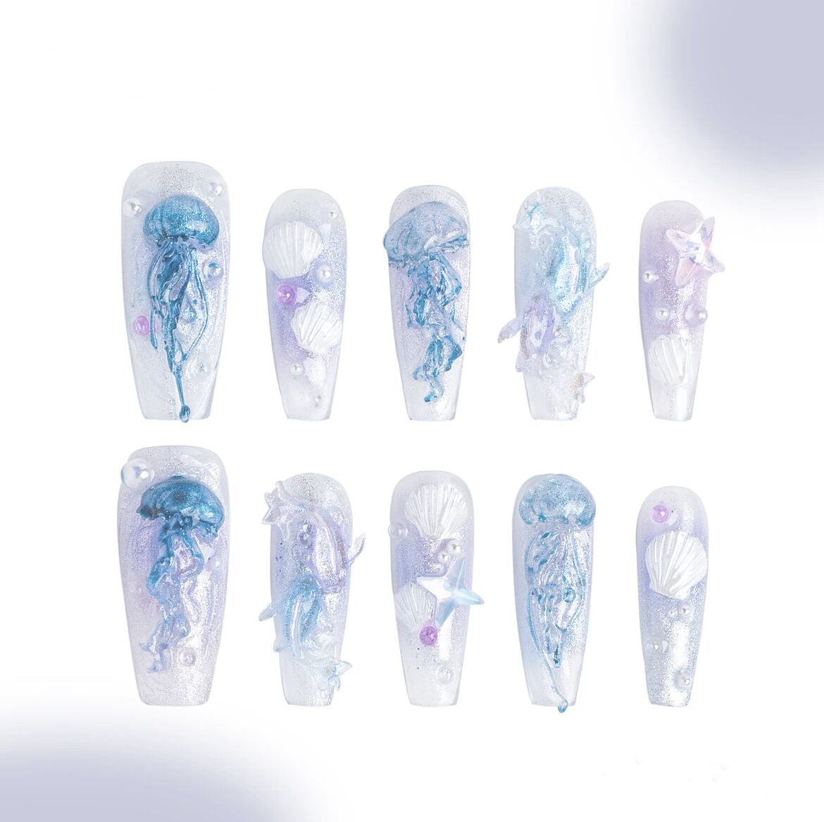 H86 Clear Ocean Summer 3D Jellyfish HANDMADE NAIL