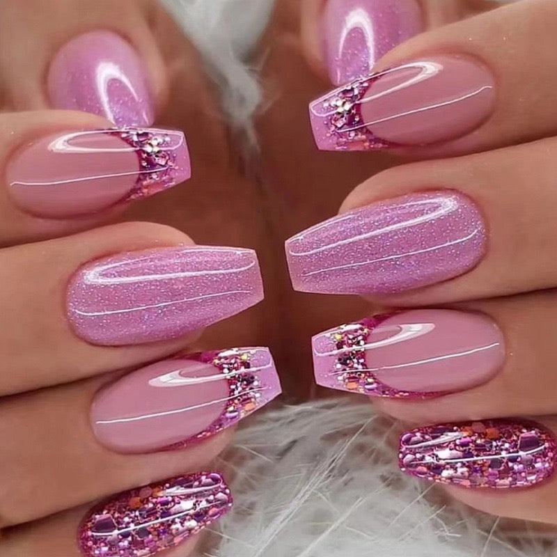 M43 PINK PURPLE GLITTER MEDIUM NAIL